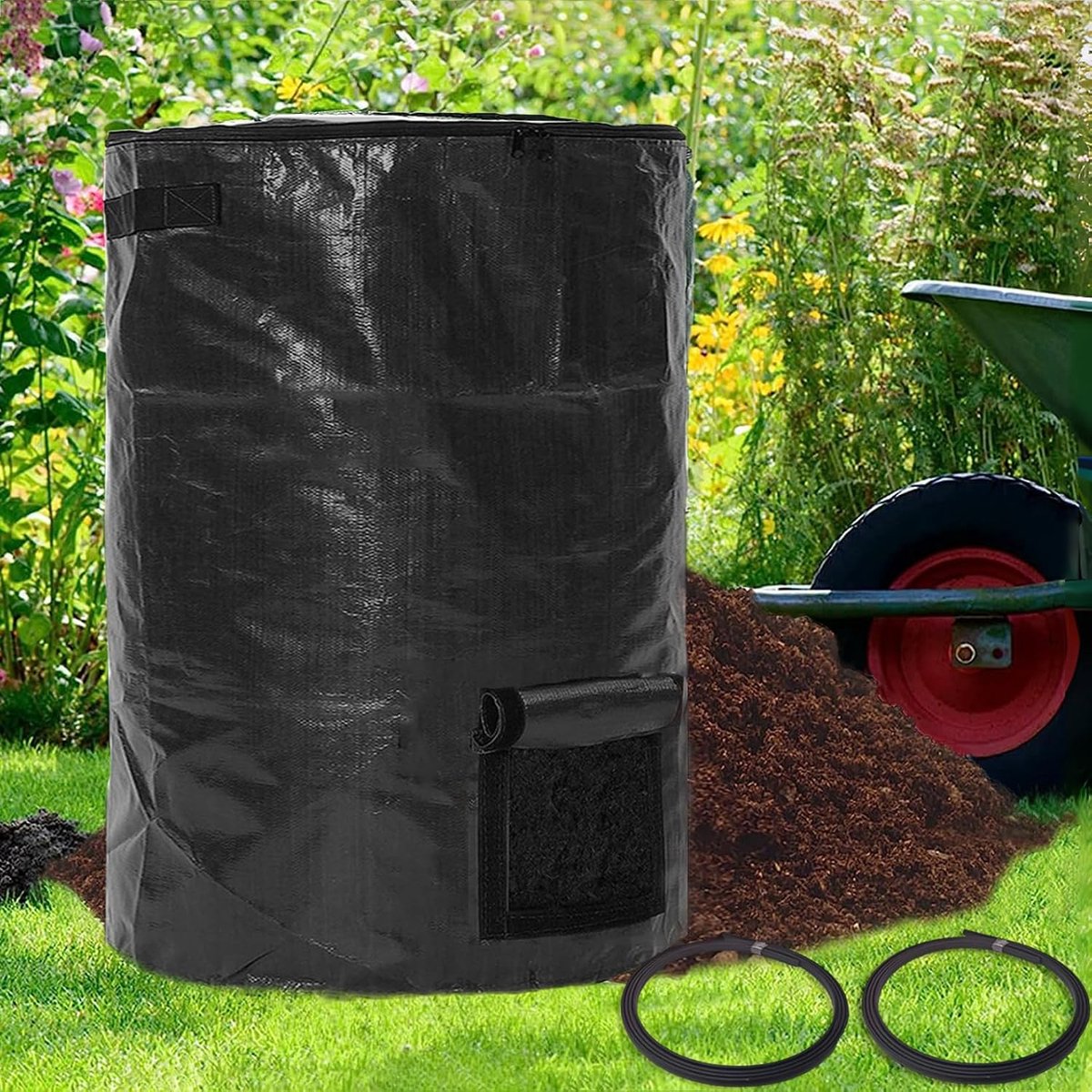 Compostzak 80 gallon - Zwart - Opvouwbare compostbin - Ideaal voor tuinafval - ShopVlot