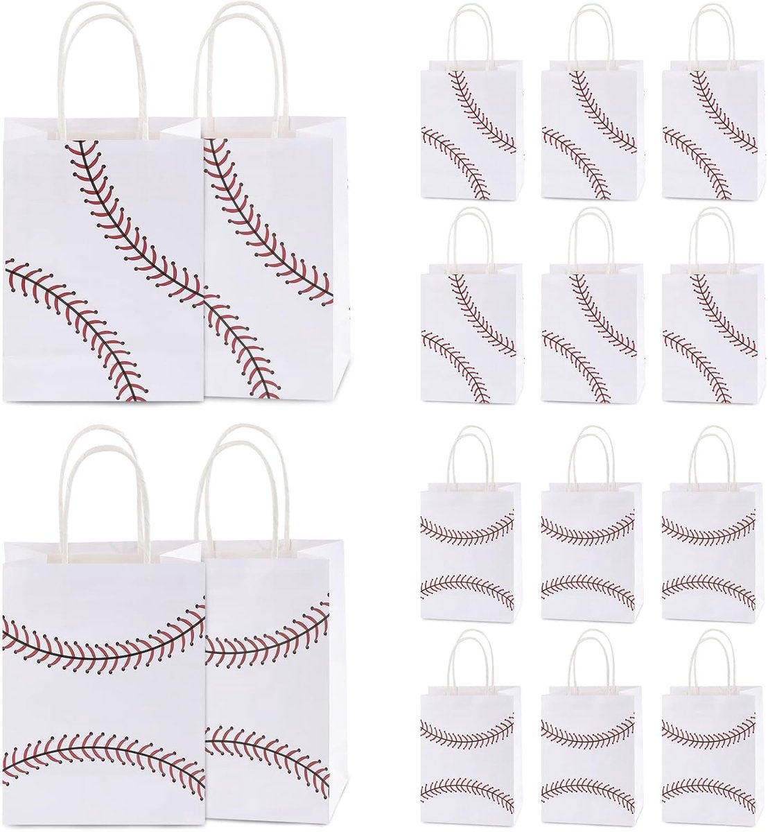 Honkbal geschenkzakjes 16 stuks - Papieren zakken met handvatten - Goody bags voor honkbalfeestjes - ShopVlot