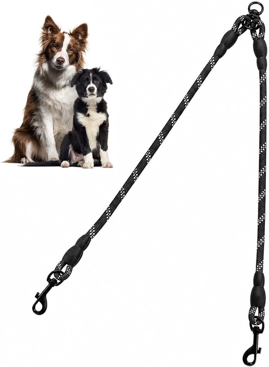 Dubbele hondenlijn voor 2 honden - 360° draaibare haak - reflecterende strepen - ideaal voor wandelen en trainen - ShopVlot