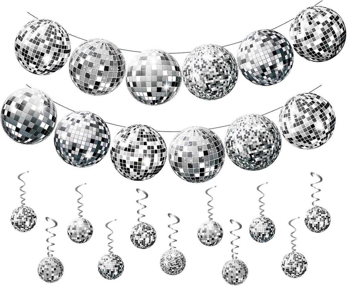 Kerstballen set - 14 stuks zilver - glitterdecoratie - retro jaren '70, '80, '90 feest - ShopVlot
