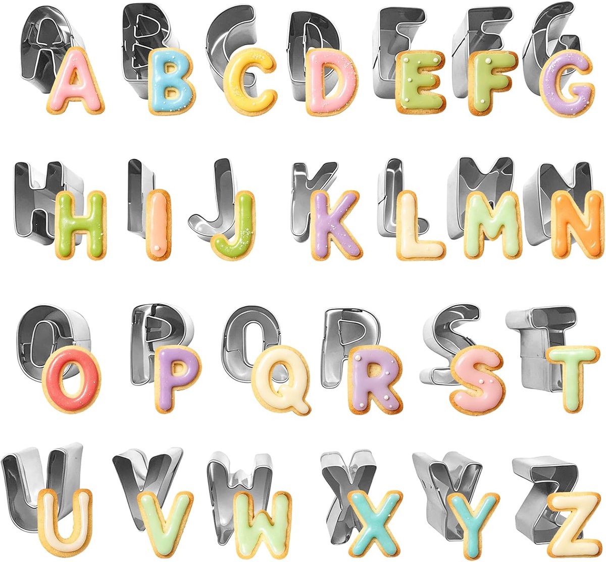 Uitsteekvormen letters - 26 stuks A-Z van roestvrij staal - herbruikbaar - perfect voor feestelijke taarten - ShopVlot