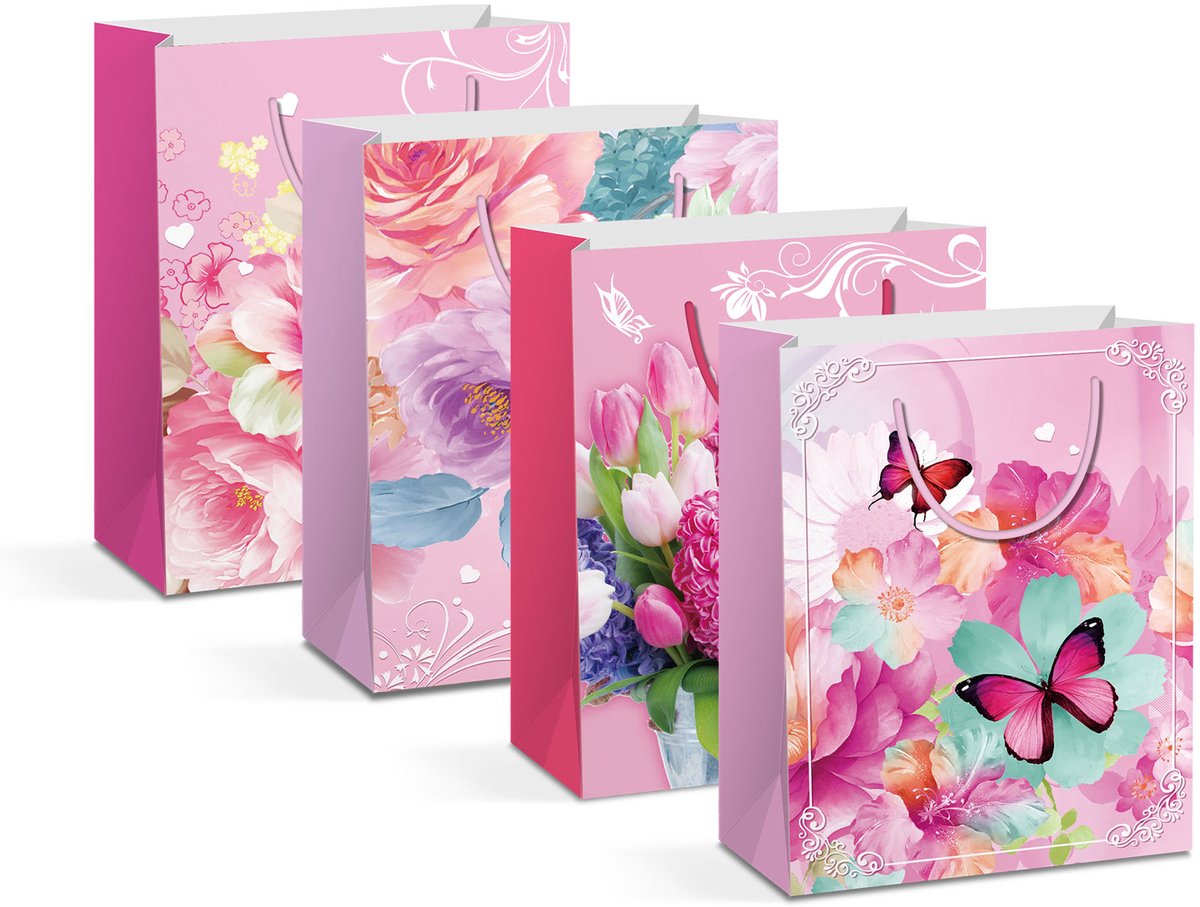 Cadeautas - papier - 330 x 102 x 457 mm - 4 soorten / verpakking 12 Stuks [58312]