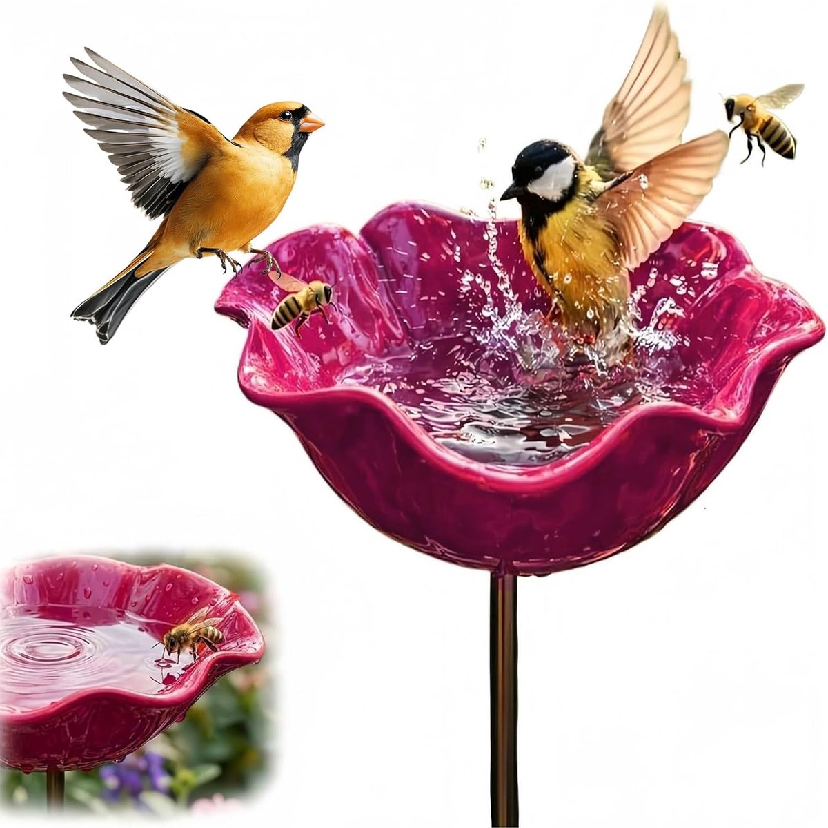 Vogelbad bloemvorm - waterdicht materiaal - decoratief voor buiten - ideaal voor vogels en bijen - ShopVlot