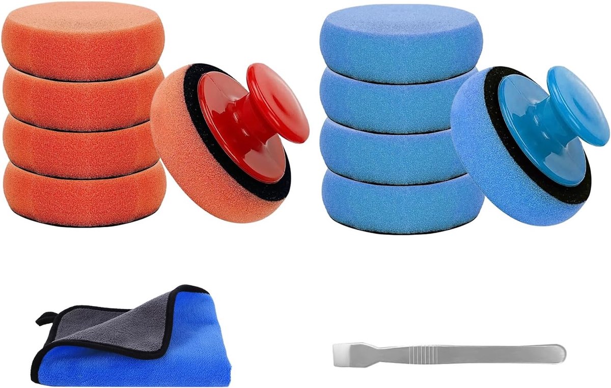 Polijstschuimset 10 stuks 90 mm - Ultra-zacht schuim - Antislip grip - Krasvrij polijsten - ShopVlot