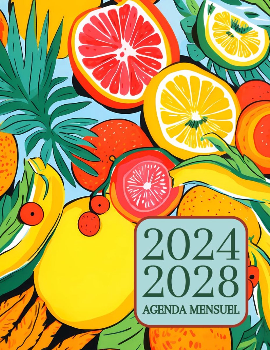 SnelShoppen - Agenda Mensuel 2024-2028 - Planificateur Maandelijks - 60 Maanden - 1 Maand Op 2 Pagina's - A6 Formaat - Frisse Fruit Thema