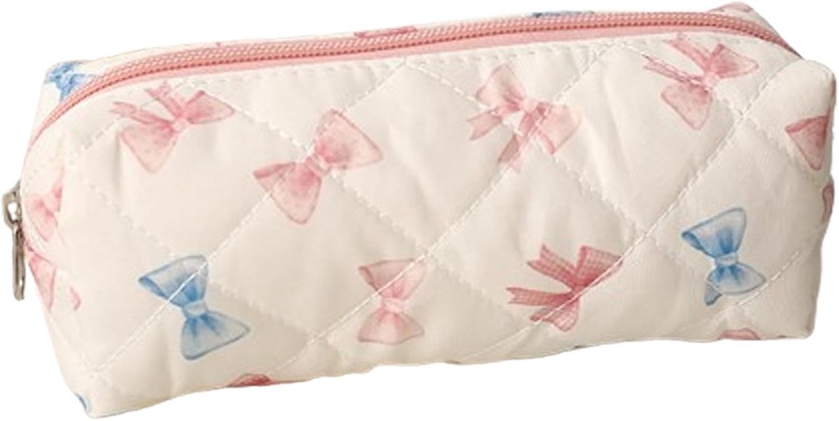 Pencilcase voor meisjes - gevoerd - met strikprint - ruim voor cosmetica - ShopVlot
