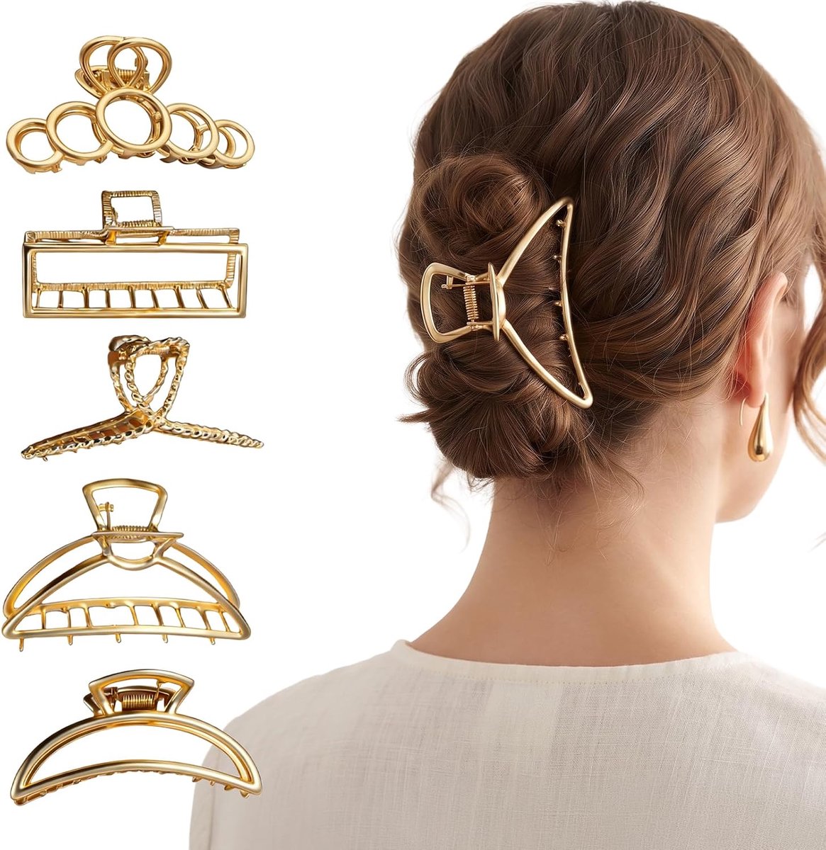 Haarklemmen Groot - Goudkleurig Metaal - Vintage Haai-Design - Voor Dik Haar - ShopVlot