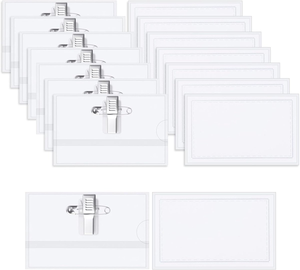Naambordjes 90 x 56mm - Transparante PVC naamborden met clips en spelden - Geschikt voor personeelsbadges - ShopVlot