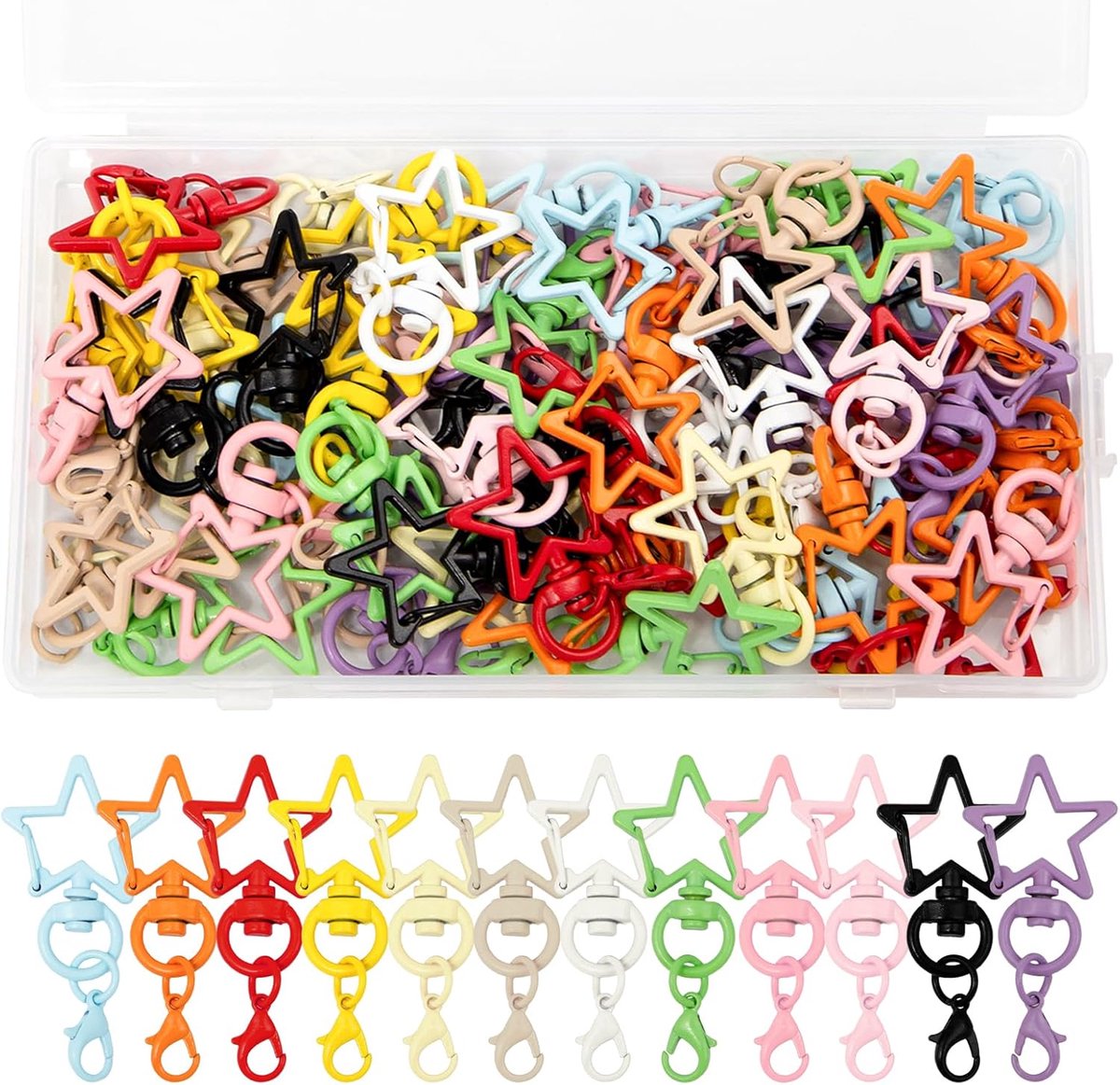 Draaibare Karabijnhaken - Ster Sleutelhangers - Sieraden Maken - 360 Graden Rotatie - 60 Stuks - Kleurrijk