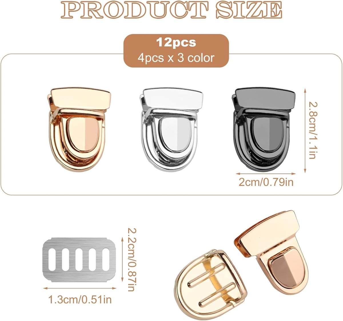 Haakjes voor tassen - met slot - 12 stuks in goud, zilver en bruin zwart - perfect voor leer en handwerken - ShopVlot