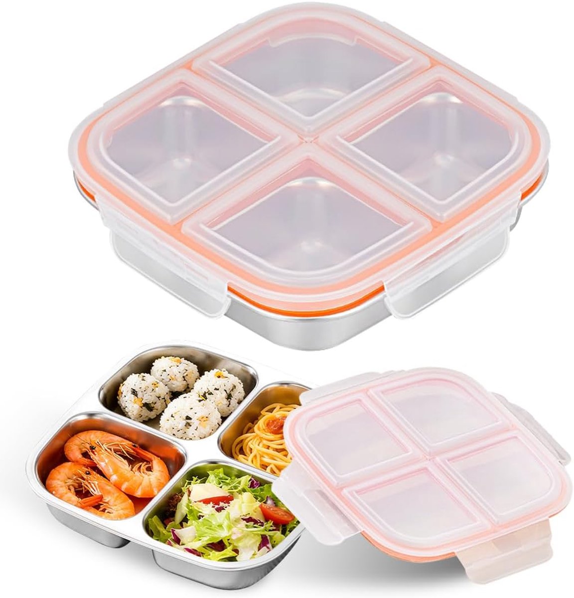 Snackbox met vakken 600 ml - roestvrij staal - lekvrij - herbruikbare lunchbox voor school - ShopVlot