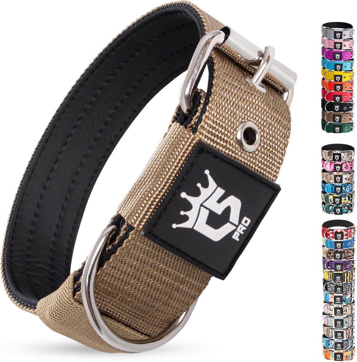 Hondenhalsband M - Khaki - Dikke nylon halsband met metalen gesp - Comfortabel en duurzaam - ShopVlot
