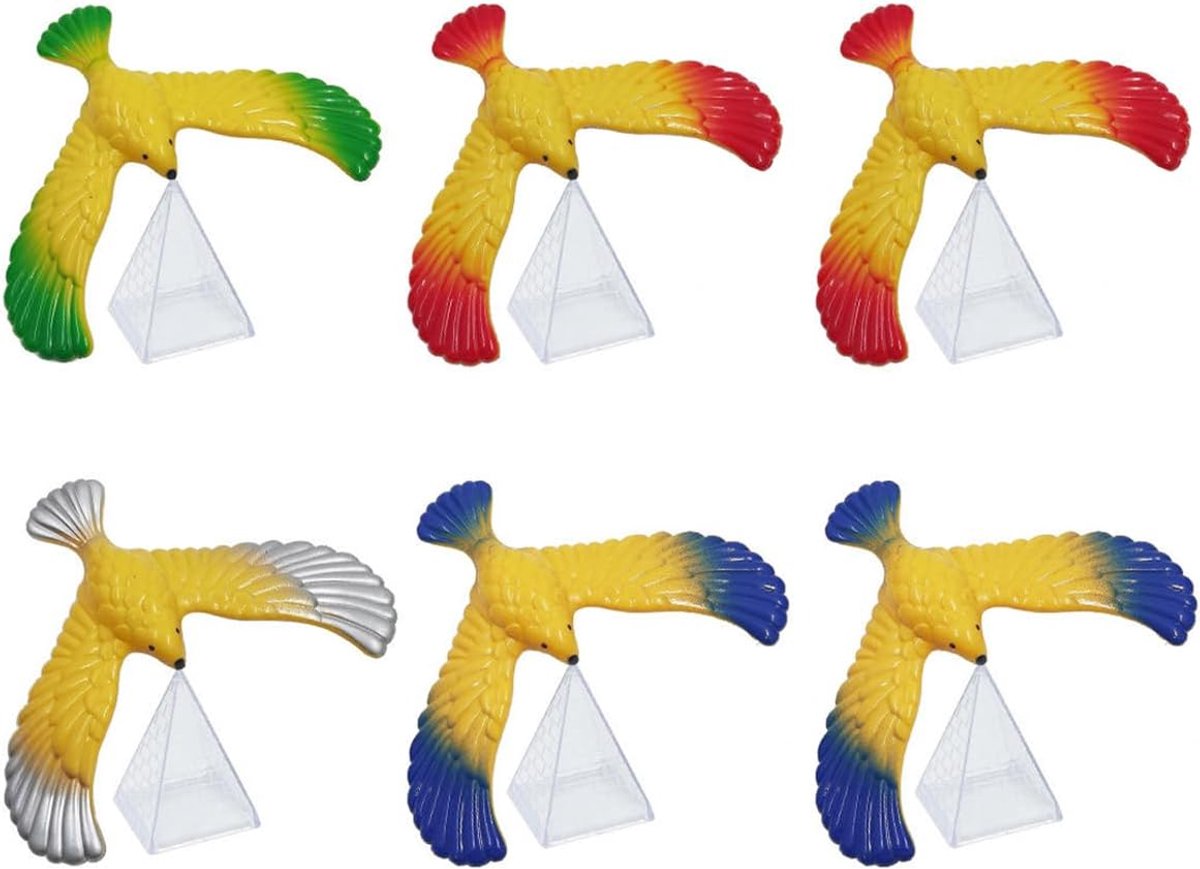 Balancerende Vogel met Pyramidestandaard - 6 Stuks - Plastic - Decoratie voor Thuis of Kantoor - ShopVlot