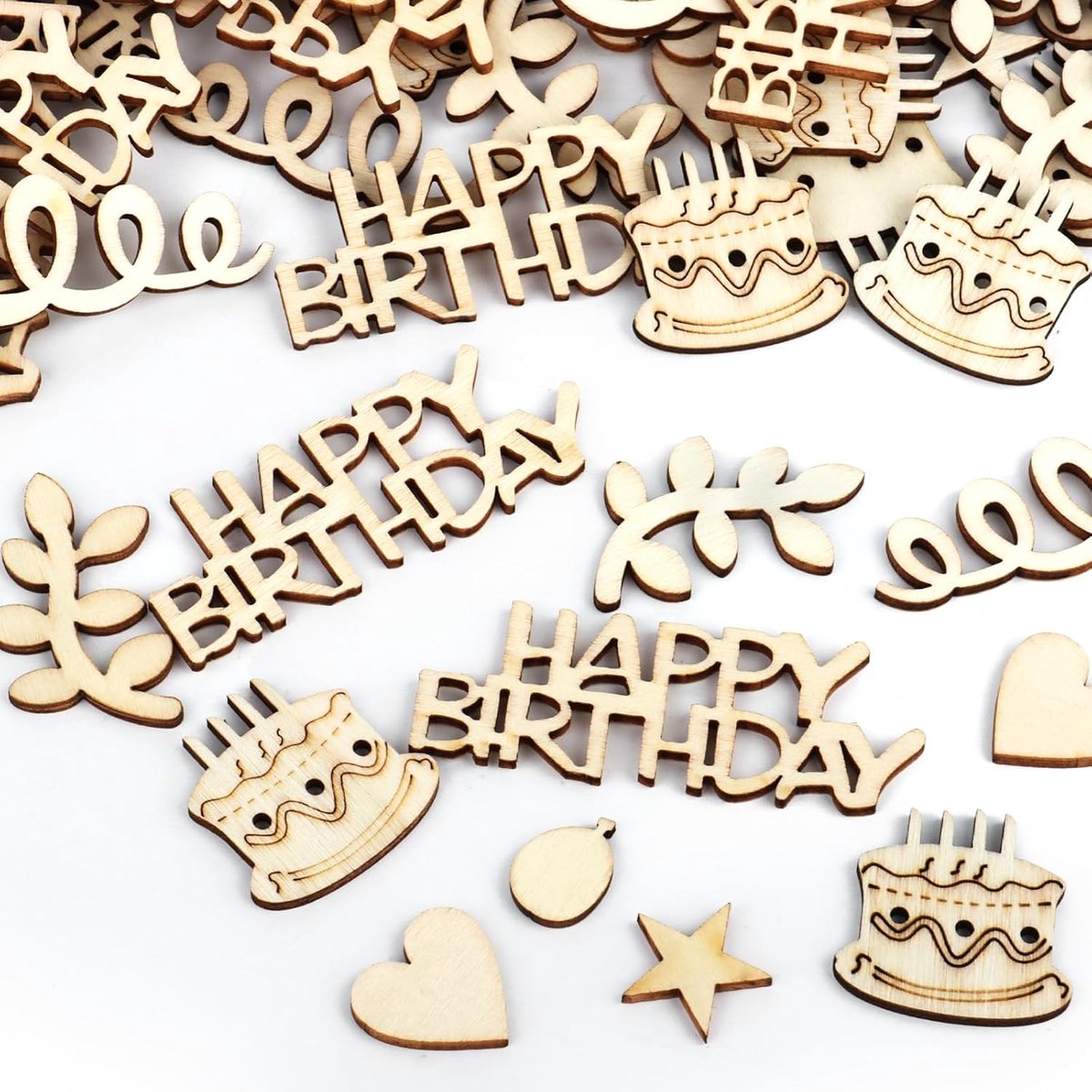 Confetti verjaardag hout 120 stuks - grote tafeldecoratie - verschillende vormen - feestelijke versiering - ShopVlot