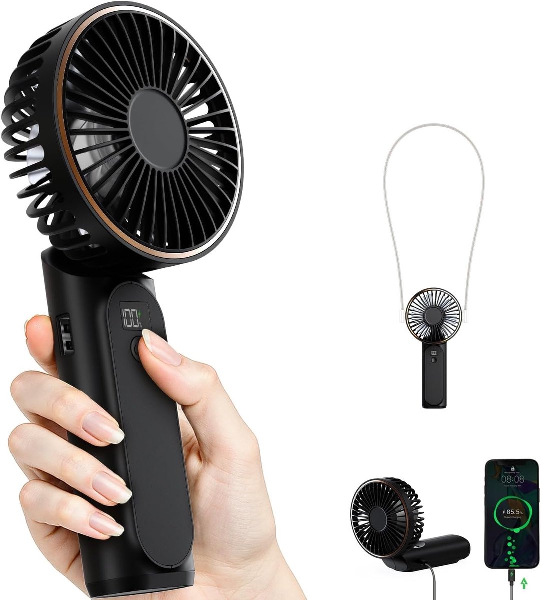 Handventilator 4000mAh - Draagbare ventilator - LED-display - Ideaal voor kantoor en buiten - SnelShoppen