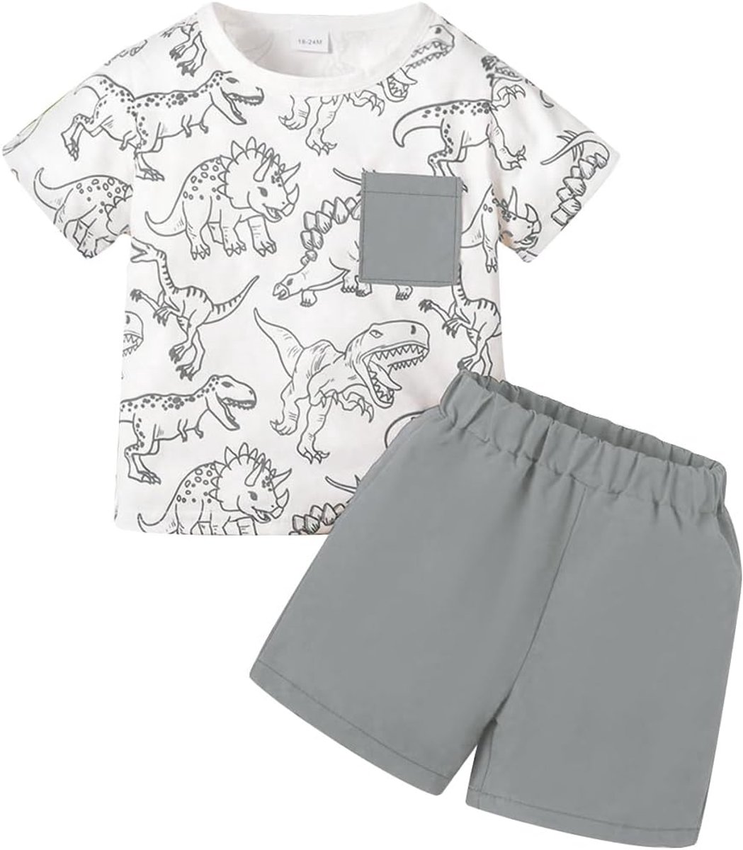 Baby peuter zomer kleding set - korte mouwen - met dinosaurussen - comfortabel voor warme dagen - SnelShoppen