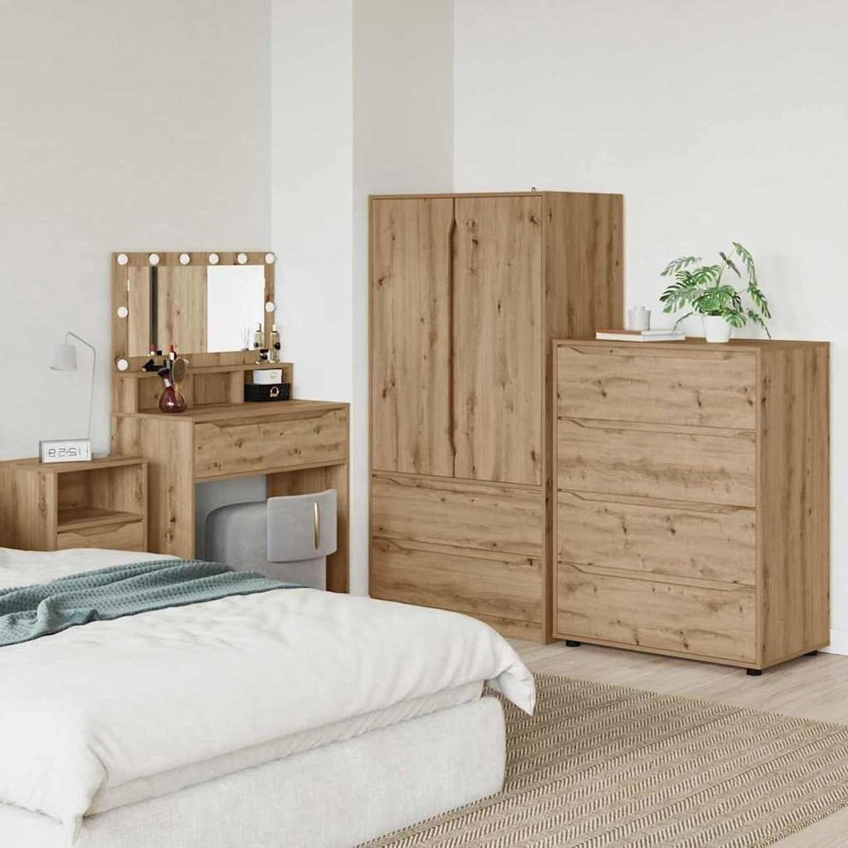 Houten Opbergkast - Commode Ladekast - Woonkamer Organisatie - Glad Houtmateriaal - 80x48x105 cm - Artisan-eiken