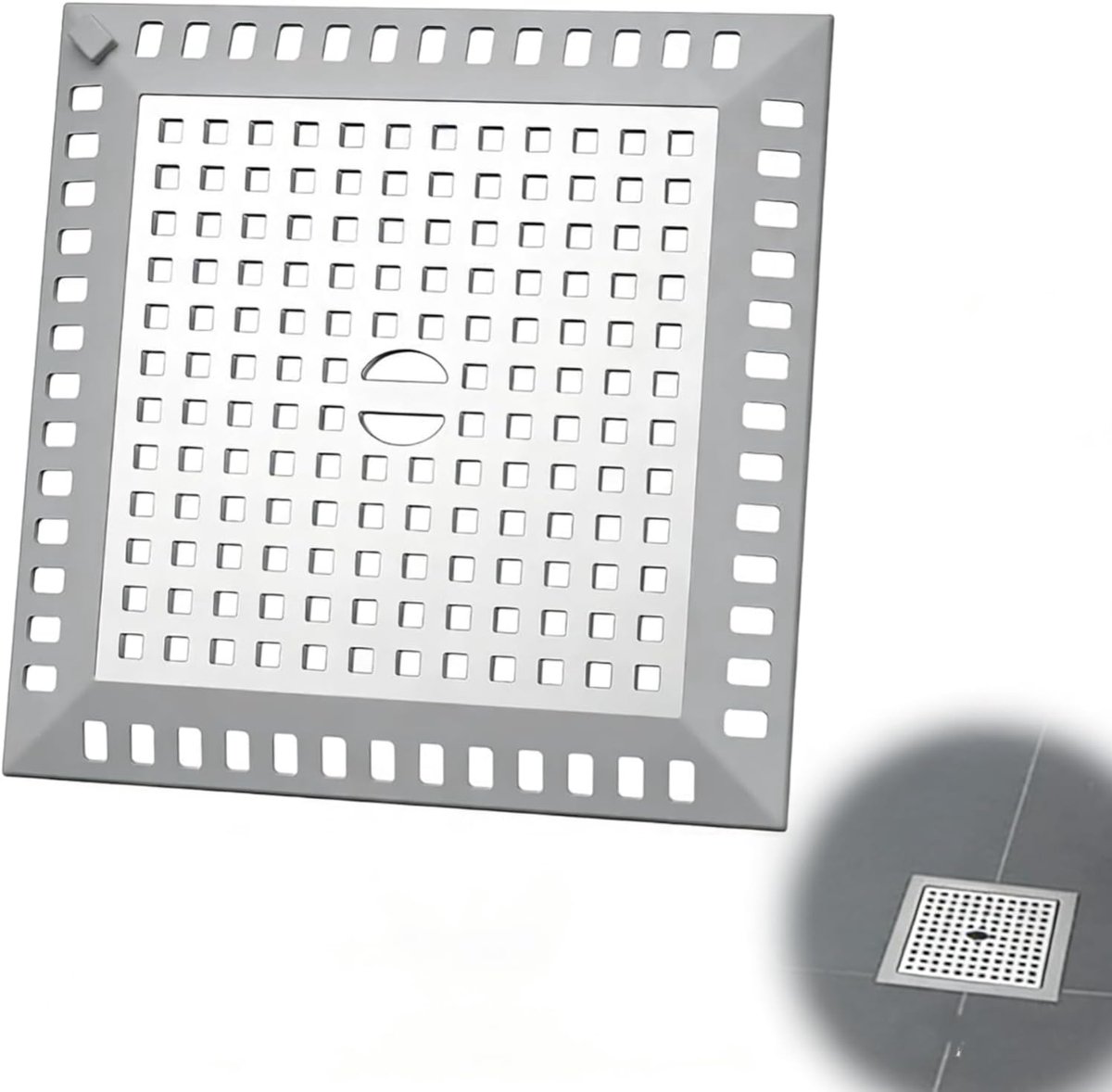 Haarzeef douche 12,3 x 12,3 cm - vierkante afvoerbescherming - roestvrij staal - voorkomt verstoppingen - SnelShoppen