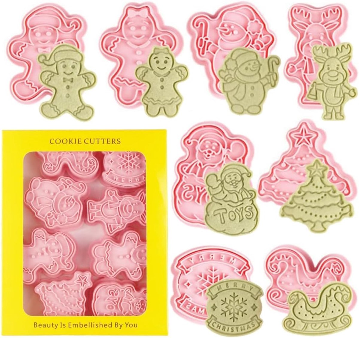 8 stuks kerstkoekjesvorm, koekjesvorm, kunststof, koekjesvorm (C) - ShopVlot