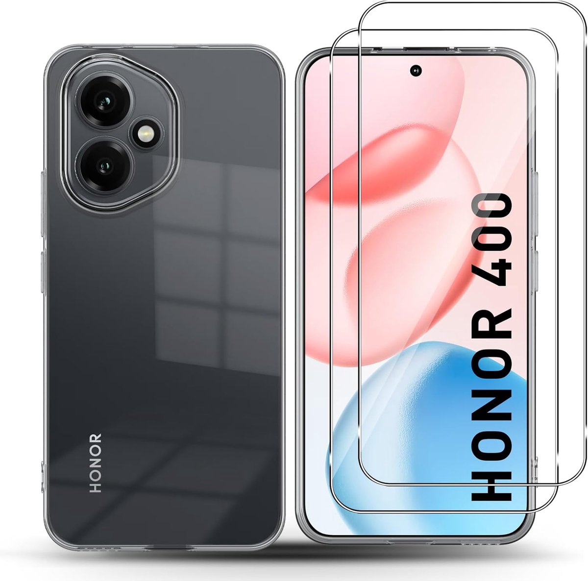 QULLOO Siliconen hoesje voor Honor 400 + beschermfolie voor pantserglas (2 stuks), 9H hardheid glas - ShopVlot