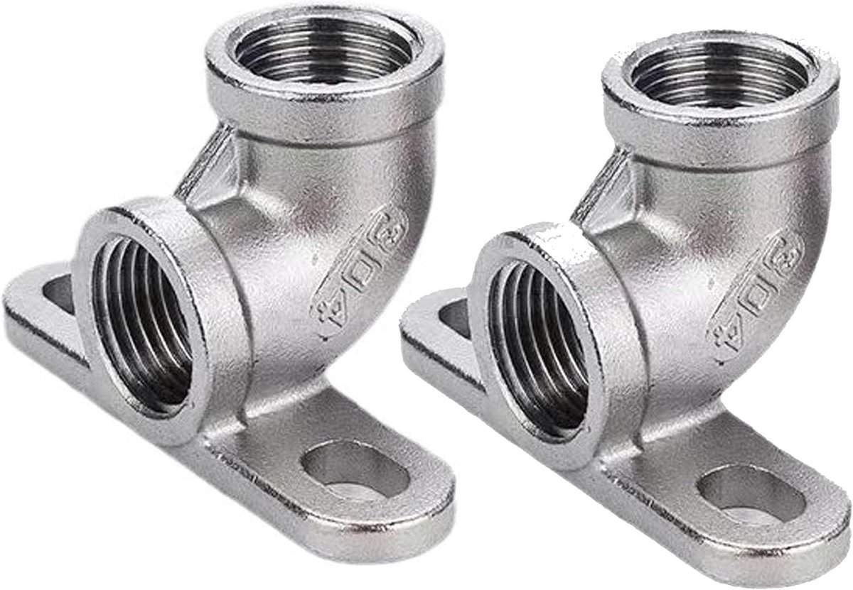 2 stuks wanddoos roestvrij stalen boog 1/2 inch, roestvrij staal 304 hoekstuk 90° met bevestigingsflens, 1/2 inch - ShopVlot