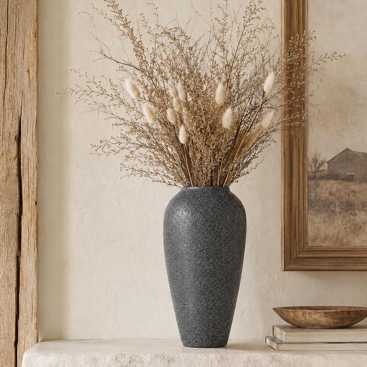 Rustieke keramische vaas - grote zwarte keramische vaas voor huisdecoratie, moderne terracotta vloervaas voor - ShopVlot