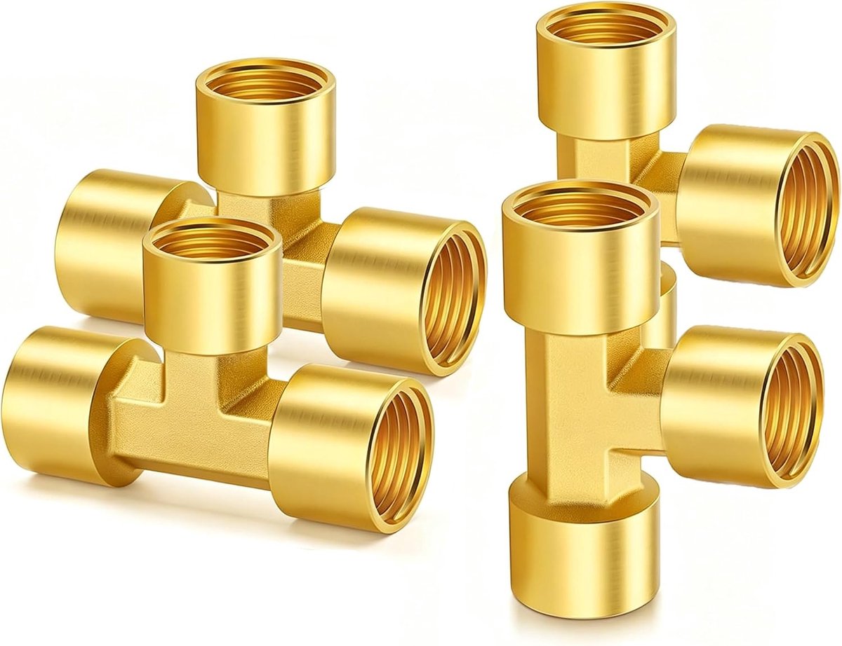 4 stuks messing T-stuk 1/4 inch buitendraad - 3-weg buisverbinding voor water, gas en olie, hoogwaardige - ShopVlot
