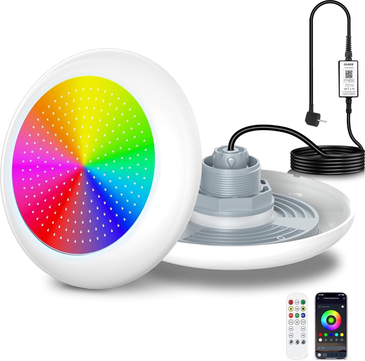 LED Pool Lights with 2" Male Thread, 25W Resin-filled RGB Pool Lights for Surface Mounted Pools, APP Control with - ShopVlot