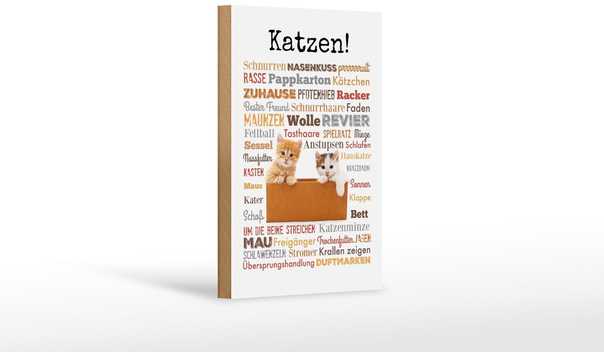 Holzschild Tiere 12x18 cm Katzen Katzenbegriffe Deko Schild