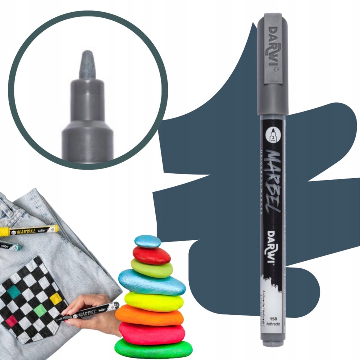 Merkloos Acryl Marker 2mm Antraciet voor Steen, Papier, Textiel, Glas