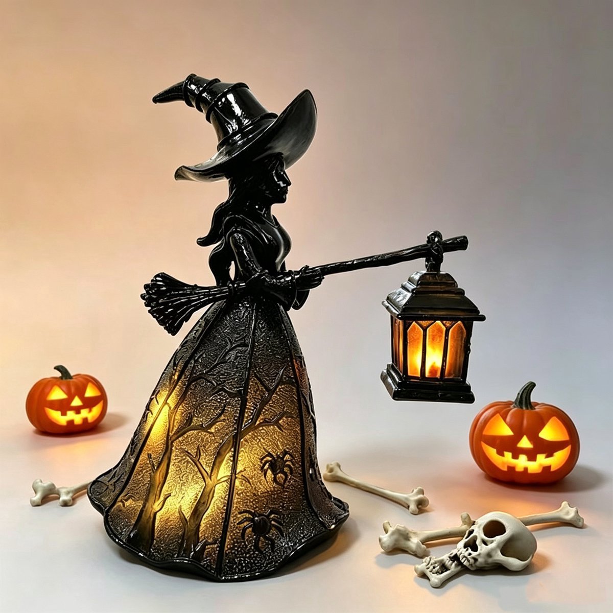 Casalora Halloween Heks Lampje met LED Verlichting - Resin Decoratie voor Tafel