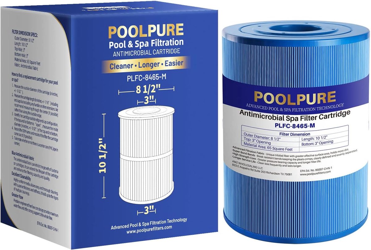 Spa filter 65 sq. ft - vervangt Watkins 31114 - compatibel met Unicel C-8465RA - voor optimale waterkwaliteit - ShopVlot