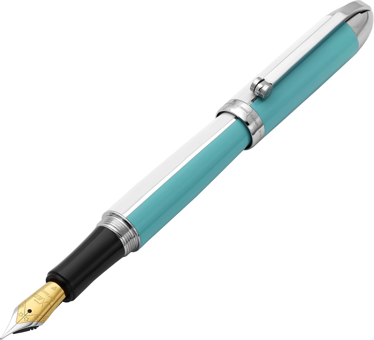 Vulpen met fijne nib - handgeschilderd in sky blue en wit - retrofuturistisch design - perfecte schrijfervaring - ShopVlot