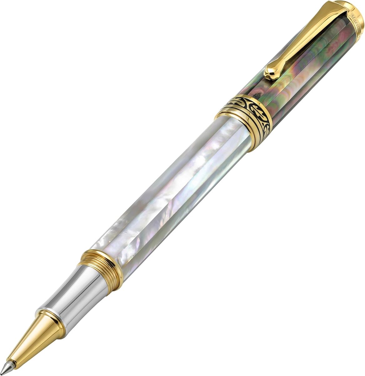 Rollerball pen fijne punt - iriserend oceanisch origine wit en zwart parelmoer - ShopVlot