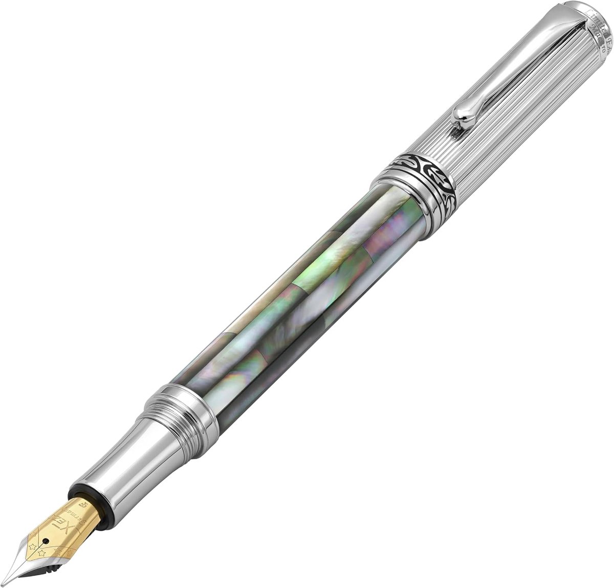 Vulpen met fijne nib - zwarte parelmoer - handgemaakt, unieke pen - perfect voor elegant schrijven - ShopVlot