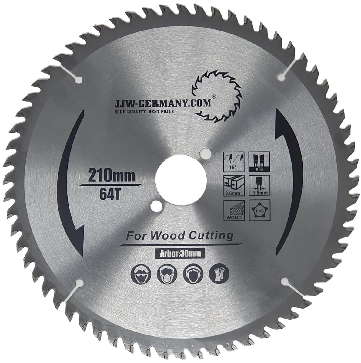 Cirkelzaagblad 210 x 2.6 x 30 mm - 64 WZ tanden - industriële kwaliteit - voor fijne houtbewerkingen - ShopVlot