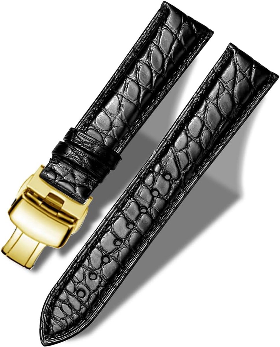 Horlogeband 22mm - Alligatorleer - Zwart Bruin Crocodille - Stijlvolle vervangband voor heren en dames - ShopVlot