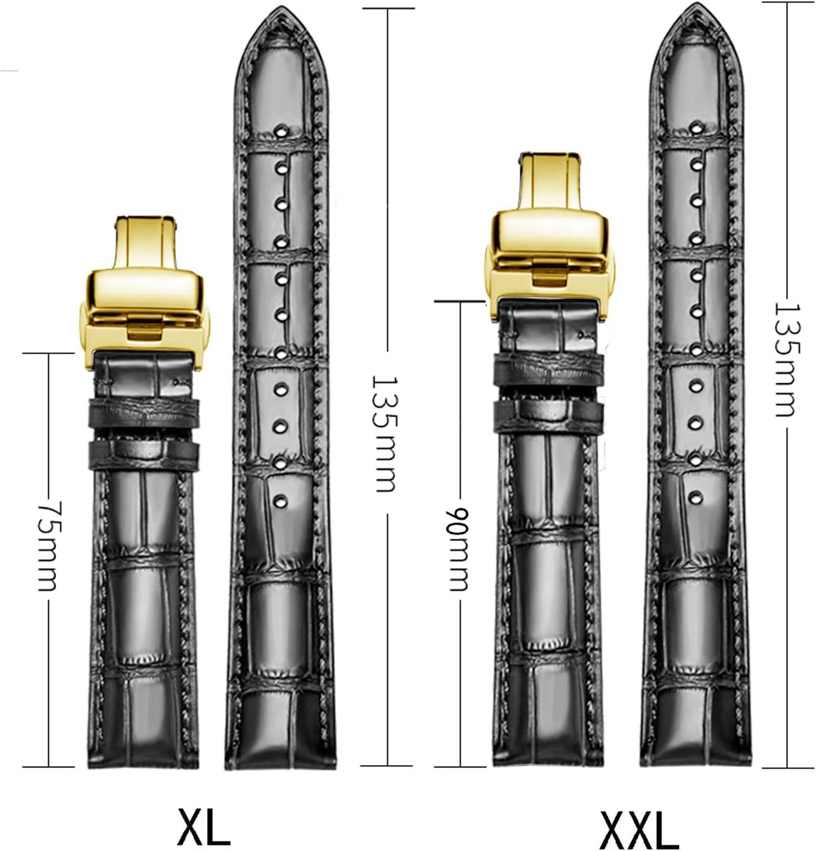 Leren Horlogeband XXL 18mm-22mm - Zwart+Goud - Snelle Ontgrendeling - Stijlvolle Upgrade - ShopVlot
