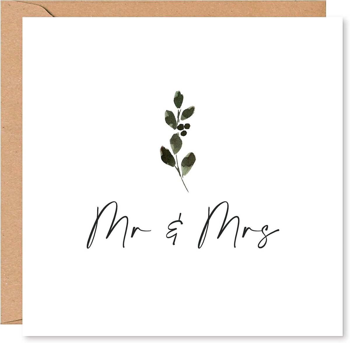 Bruiloftskaart 15 x 15 cm - grafisch plantenmotief - kraft envelop - ruimte voor persoonlijke boodschappen - ShopVlot
