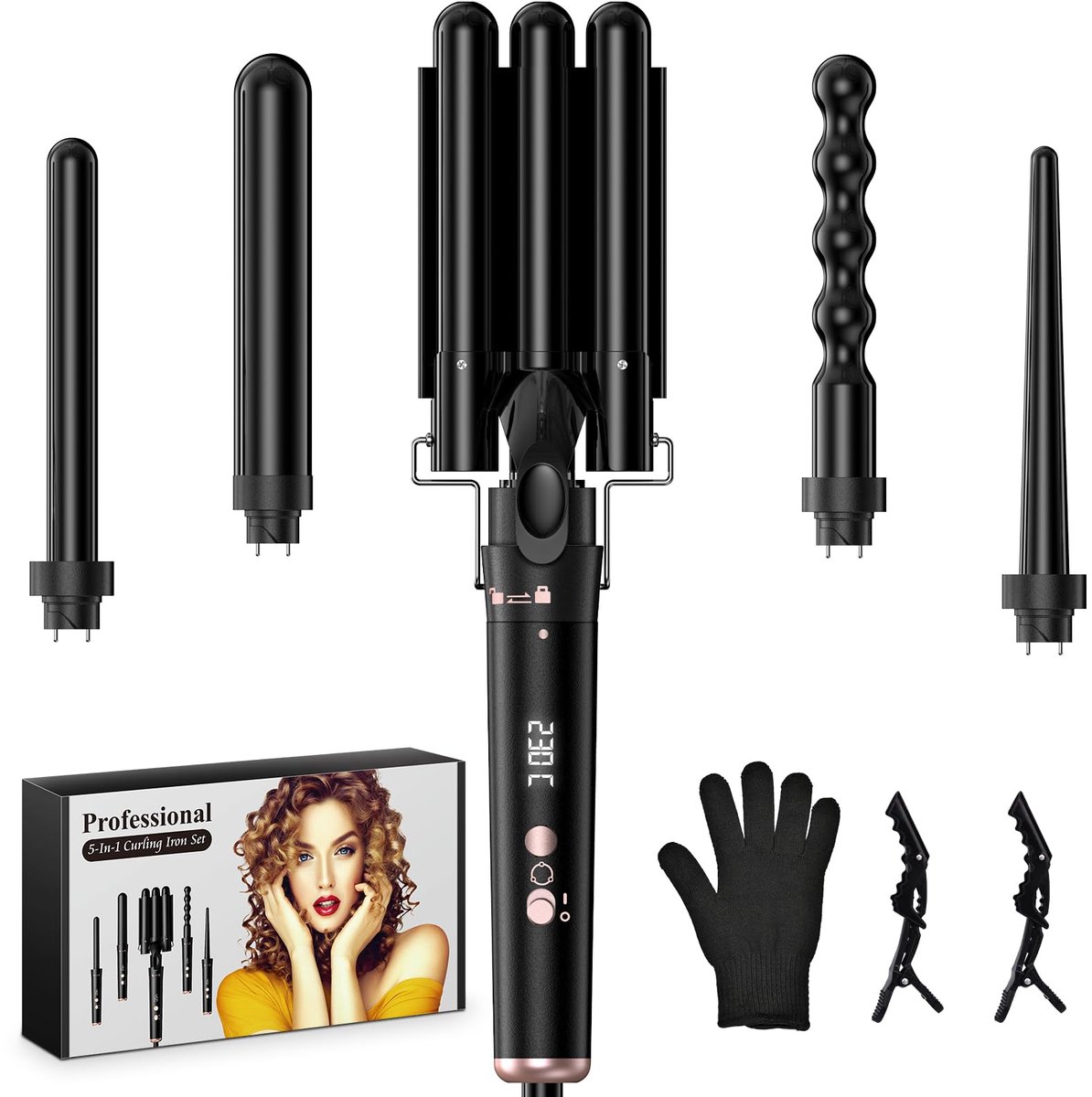 Krultang set 5 in 1 - verschillende opzetstukken - keramische krultangen - voor groot en klein haar - ShopVlot