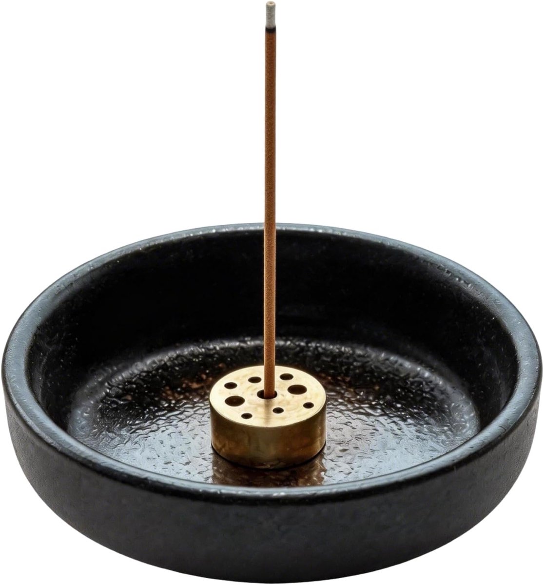 Wierookhouder 9 cm - keramiek - asverzamelaar met messing inzetstuk - stijlvol en functioneel - ShopVlot