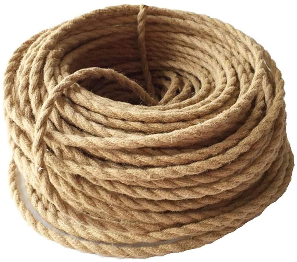 Textiel kabel 3-kern 20 m - jute (hennep) - VDE getest - veilig voor lampen - ShopVlot