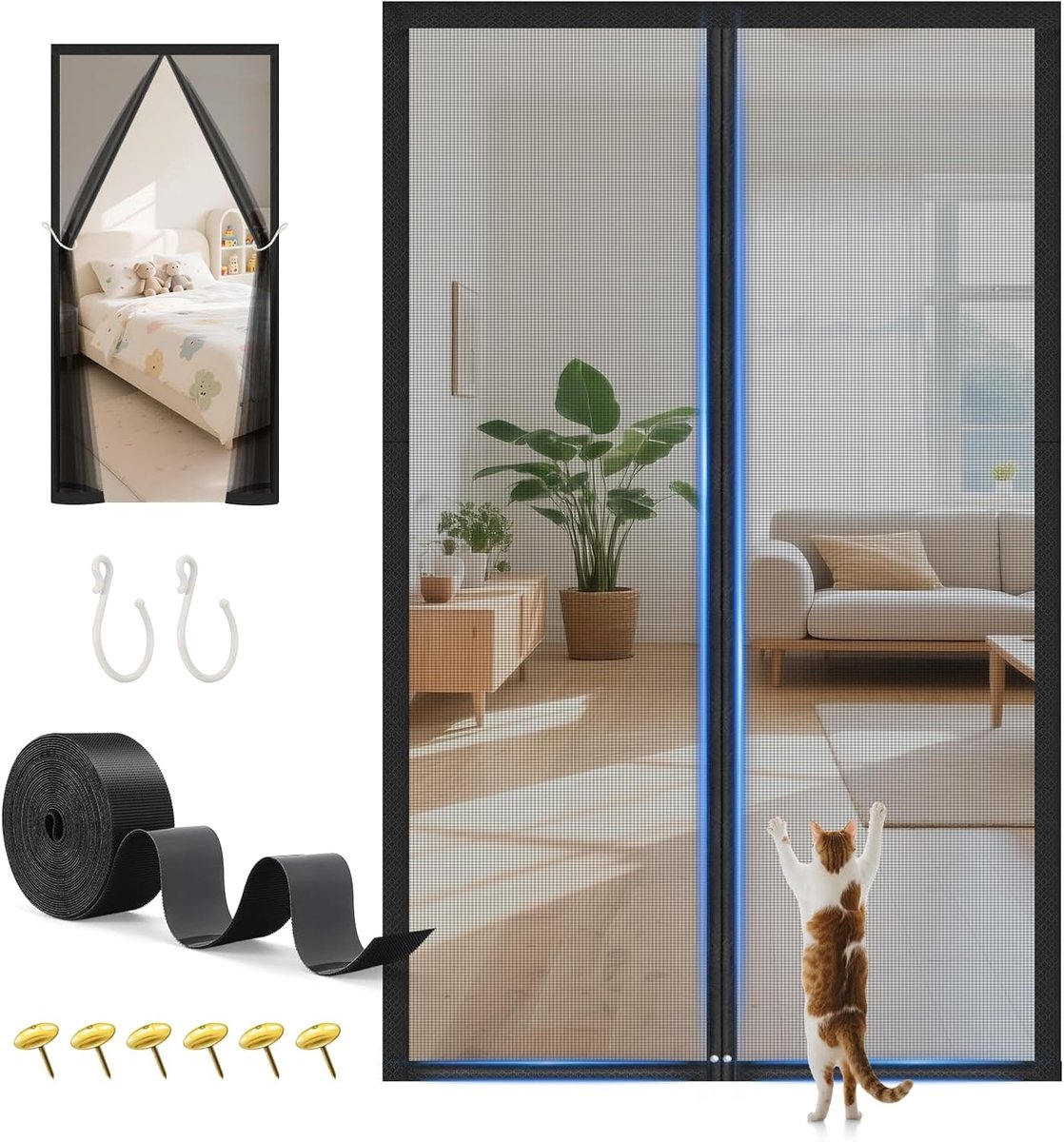 Vliegenraam balkon deur 110 x 210 cm - magnetische sluiting - insectenbescherming - eenvoudig te installeren - ShopVlot