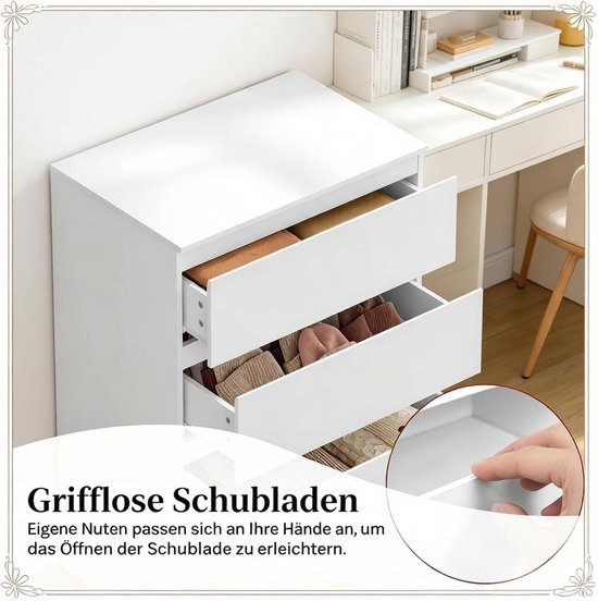 STILVORA Opbergkast - Vier Lades Met Minimalistisch Design - Voor Slaapkamer, Woonkamer En Hal - Hout - Wit - 60x90x40 Cm — afbeelding 3