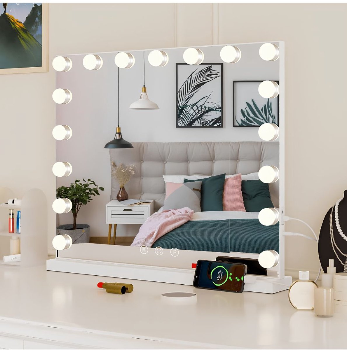 Lìon® Make up Spiegel - Make-up Spiegel met Verlichting - Hollywood Make-up Spiegel - Wit - 60cm x 12cm x 52cm