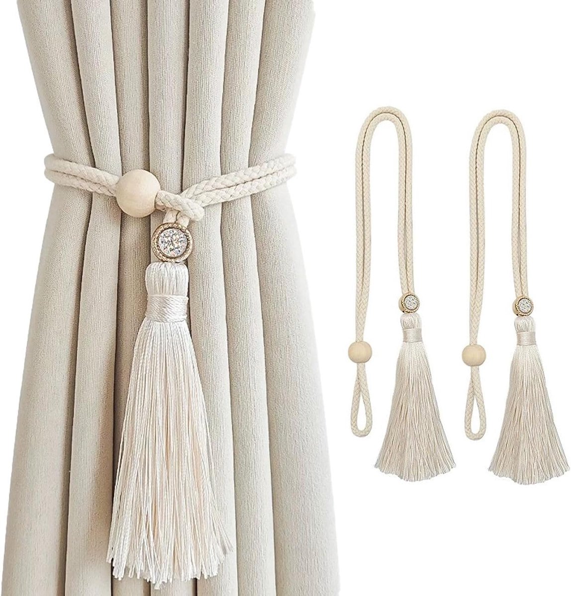 Gordijnbinders 2 Pack - Natuurlijk katoen - Bohemian stijl - Elegante tassels voor slaapkamer - ShopVlot
