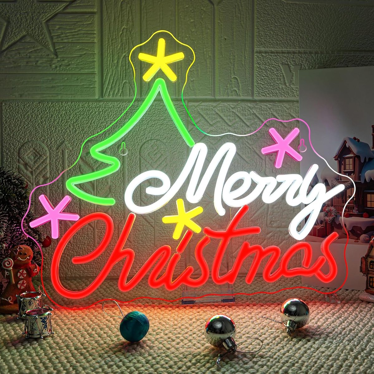 Neon sign Merry Christmas - kleurrijk ontwerp - sfeervolle verlichting - perfect voor feestdagen - ShopVlot