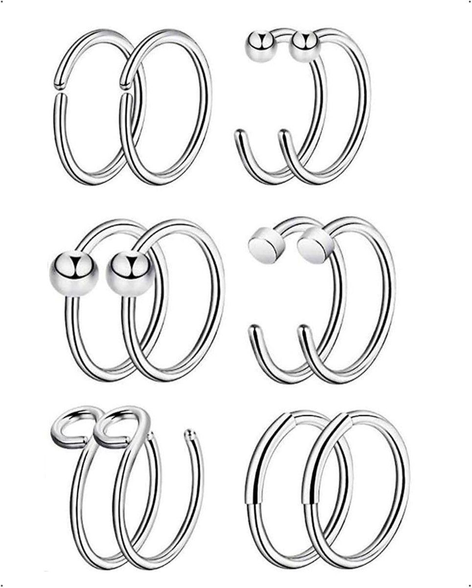 Neusringen set 6 stuks - 316L chirurgisch staal - spiralen met scharnier en sluiting - ShopVlot