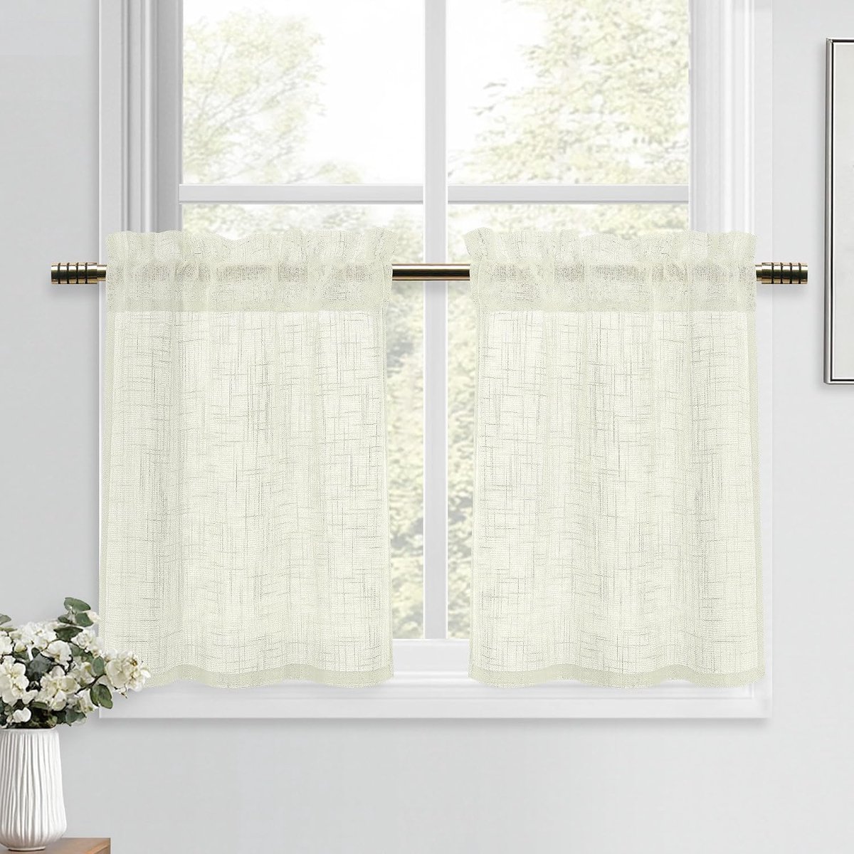 Kortek Curtain 60 x 60 cm - Beige Linnen - Semi-transparant - Perfect voor keuken - SnelShoppen