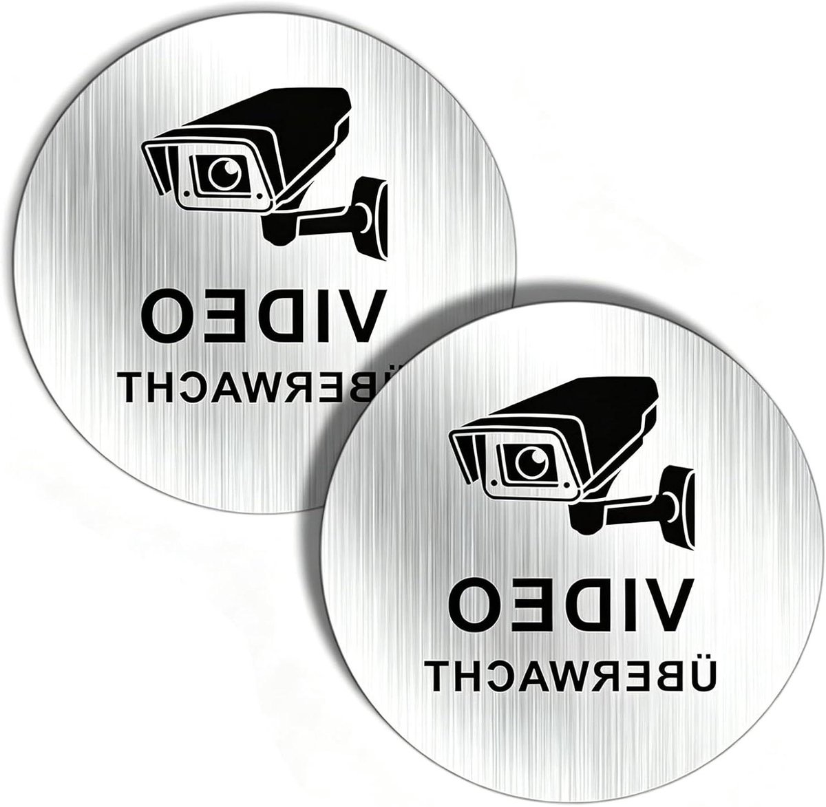 Camerabewakingsbord Stickers - Waarschuwingsstickers Videobewaking - Veiligheid Verhogend - Aluminium Waterdicht - 10 cm Diameter - Zilver